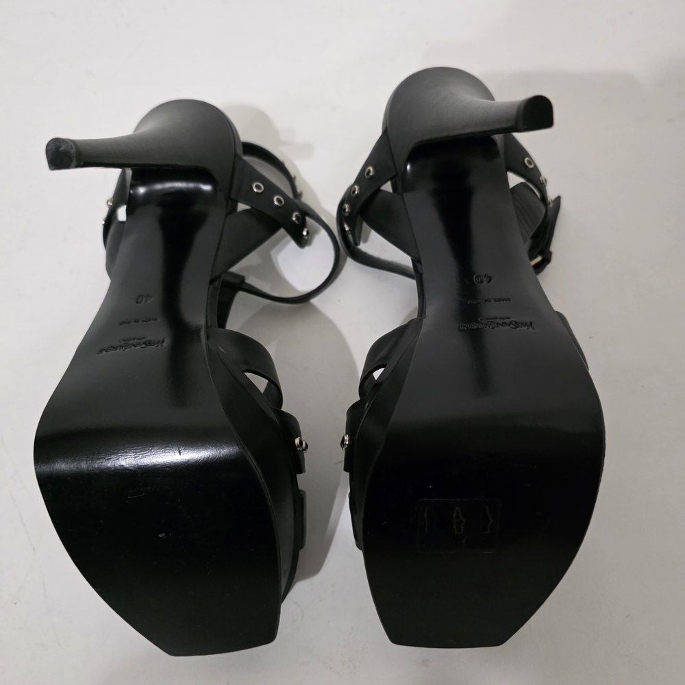 Saint Laurent Tribute Black Studded Strappy Platform Heels Women’s Size 40 - Picture 9 of 9